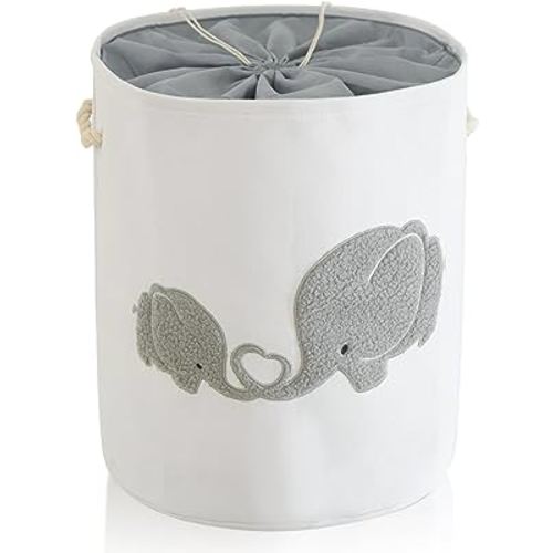 INough Baby Hamper Extra Large Nursery Hamper, 58L Kids Toys Basket Laundry Basket for Baby's Dirty Clothes Collapsible Storage Basket Canvas Clothes Hamper Toy Box Dorm Room Essentials for College