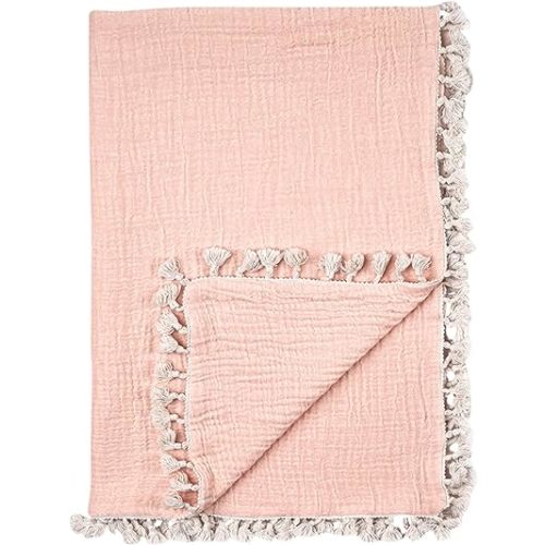 Crane Baby Muslin Swaddle Blanket, Soft Cotton Lightweight Nursery and Stroller Blanket for Baby Boys & Girls, Desert Rose, 30" x 40"