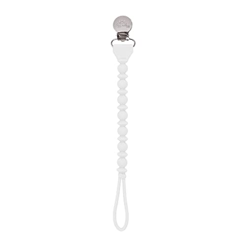 Itzy Ritzy Silicone Pacifier Clip; 100% Food Grade Silicone Pacifier Strap with Clip Keeps Pacifiers, Teethers & Small Toys in Place; Features One-Piece Design & Silicone Cord (White)