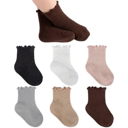 6 Pairs Baby Infant Toddler Girls Ruffle Socks Cute Soft Cotton School Uniform Frilly Dress Crew Socks Little Kids