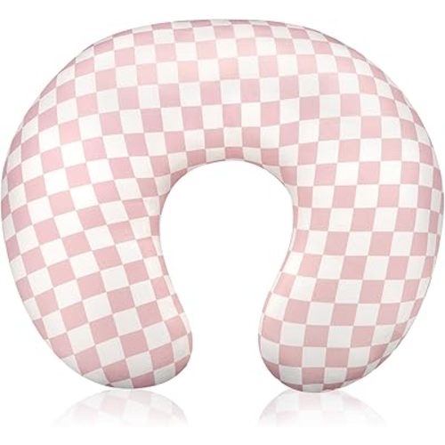 Nursing Pillow Cover, Removable Nursing Covers for Breastfeeding Pillows, Stretchy and Soft Fit for Baby Girls Boys Newborn, Pink Checkerboard (Only Cover)