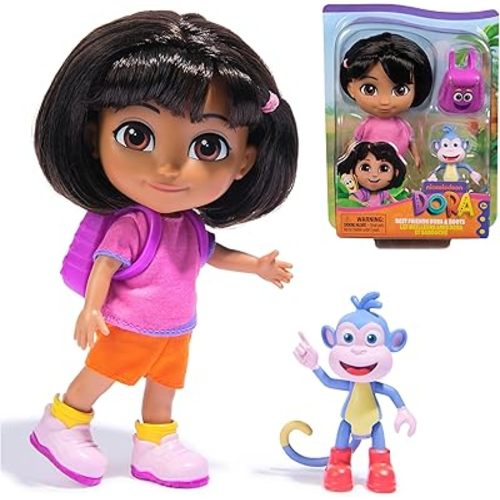 Dora, Best Friends Dora & Boots Set, 6-inch Doll with Clothes, Backpack & Boots Toy Figure, Kids Toys for Girls & Boys Ages 3 and Up