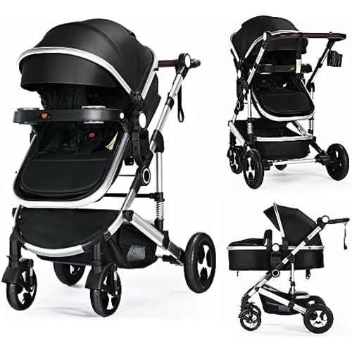 Kinder King 3 in 1 Reversible Baby Stroller w/Detachable Tray, Convert to Newborn Bassinet Pram Stroller