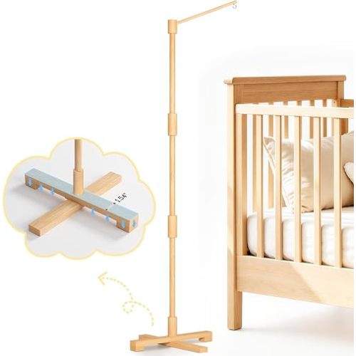 FEISIKE Baby Crib Mobile Arm, 57.4 Inch Mobile Arm for Crib Wooden Nursery Decor Hanger,Holder for DIY Mobile Baby Girl Boy,Hanging Attachment Set Upgrade Floor Stand