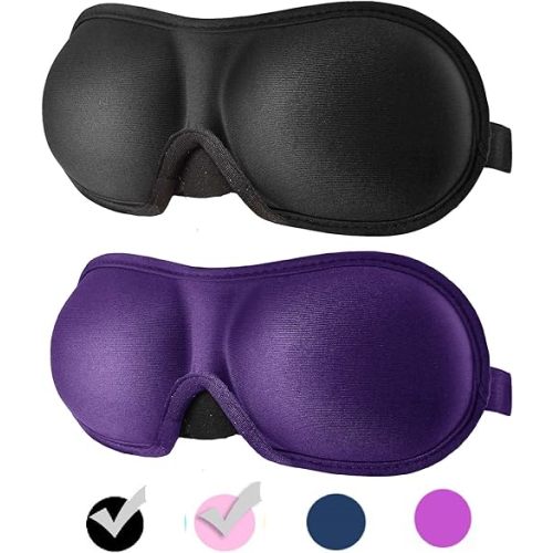 3D Eye mask for Sleeping,Machine Washable, Sleep Mask for Women, Blinder Blindfold Airplane (Black+Purple)