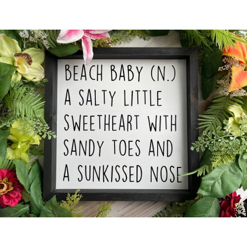 Beach Baby, Home Decor, Square Box Sign, Rustic, Family, Children, Ocean, Travel, Baby, Kids, Nursery, Farmhouse, Framed Wood Sign