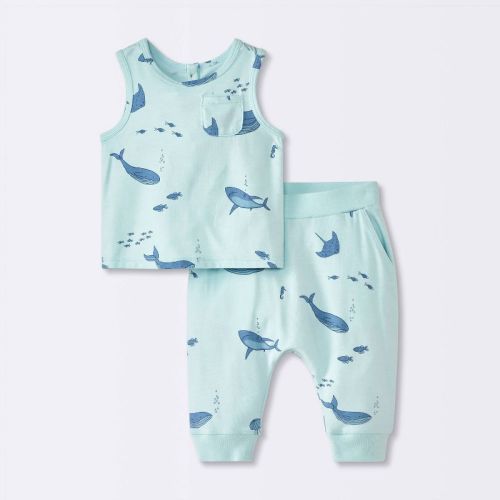 Baby Boys' Whale Printed Tank Top & Pants Set - Cloud Island™ Blue Newborn