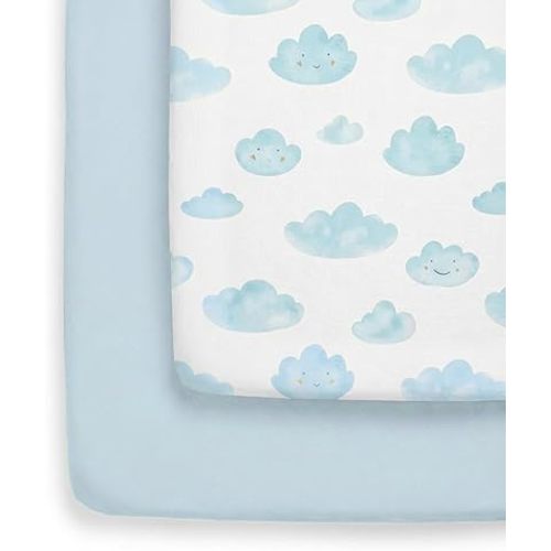 Pack and Play Sheets Fitted - 2 Pack Mini Crib Sheets for Pack N Play Mattress - Unisex Playard Bedding for Boys & Girls - Breathable & Wrinkle Free - Machine Washable - Oeko-Tex - 38 x 26in - Clouds