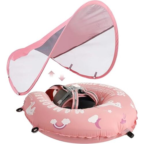 Mambobaby Newest Compressible Folding Baby Self-Inflating Float with Sun Canopy – Pink