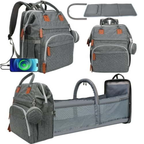 Diaper Bags，DERSTUEWE Baby Diaper Backpack with Changing Station, Multifunctional Waterproof Portable Baby Bag for Travel, Grey