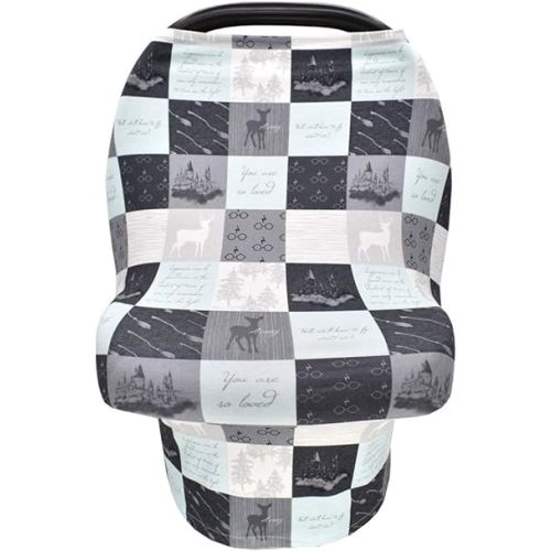 Car Seat Nursing Cover Shopping Cart Cover High Chair Cover 4 in 1 Carseat Canopy Nursing Breastfeeding Cover for Baby Boys and Baby Girls (Grey&Green)