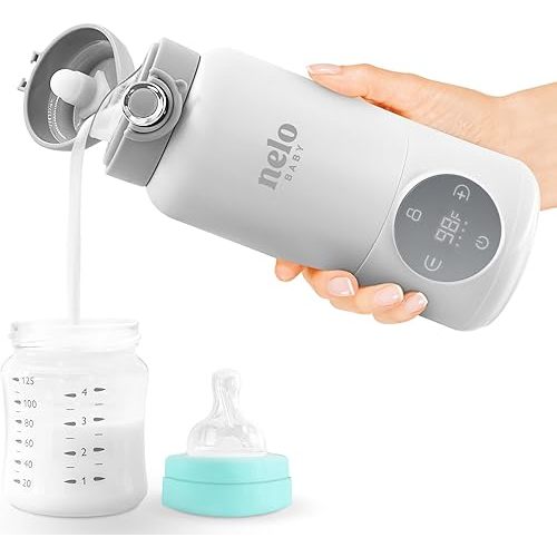 NELO Portable Milk Warmer with Large 16oz Capacity, Super Fast Charging, Fast Heating, Cordless, Formula, Breastmilk, & Water Warmer, Real-Time Temp Display, Perfect For Travel and Busy Moms, BPA Free