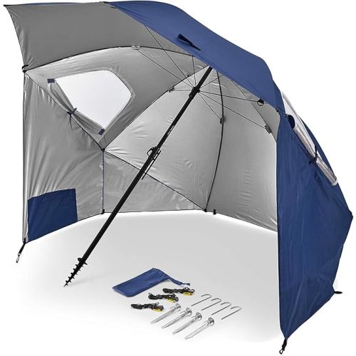Sport-Brella Premiere UPF 50+ Umbrella Shelter with Patented Side Panels and Tilt Mechanism, Heavy-Duty 1.25 Inch Center Pole, Auger Anchor for Sand and Grass