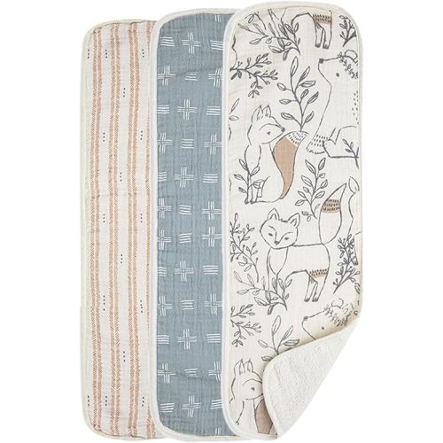 Crane Baby Muslin Baby Burp Cloths, Lightweight Absorbent Burp Cloth, Woodland Animal, Set of 3, 7" x 20", Newborn Baby Essentials, Burp Cloths Baby Boy, Burp Cloths Baby Girl, Baby Newborn Essentials