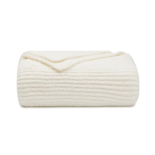 bearberry Super Soft Fluffy Throw Blanket 3D Ribbed Lightweight Cozy Warm Throw Blankets for Couch Bed Sofa All Season (Cream, 50”x60”)