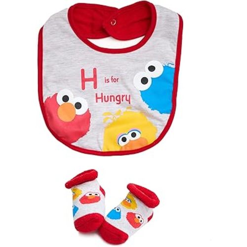 Sesame Street Elmo & Cookie Monster Bib and Booties Set – Adorable Baby Gift for Newborns and Infants (0-12M)