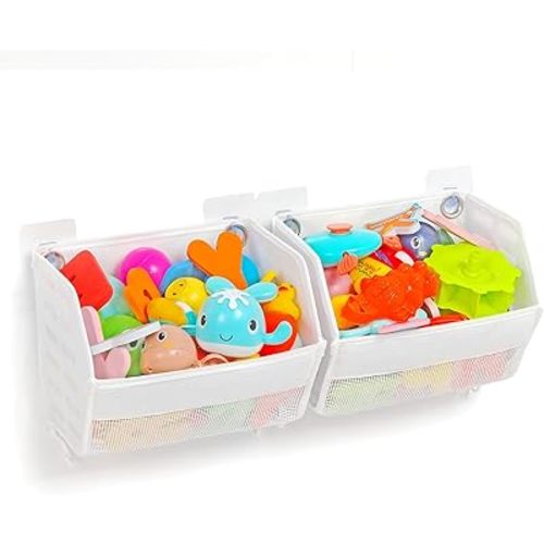 Edge of Bathtub Bath Toy Holder 2 Piece Set,Easier to take Out and Put Down Toys, Multi-Functional Bathtub Toy Holder, Quickly Fish Out Bath Toy, Bath Toy Holder for Easily Organise and Sort Toys.