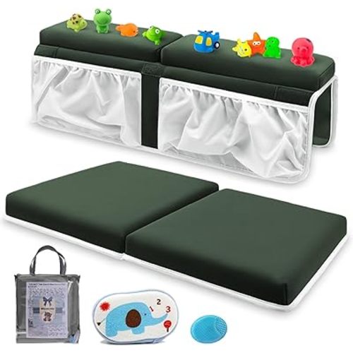 Bath Kneeler and Elbow Rest Set Baby Bath Kneeling Pad, Thick Anti-Slip Bathing Kneeling Mat Cushion Quick Drying Bathtub Knee Saver with Arm Support and Pockets for Bathroom Bathing Time Comfort