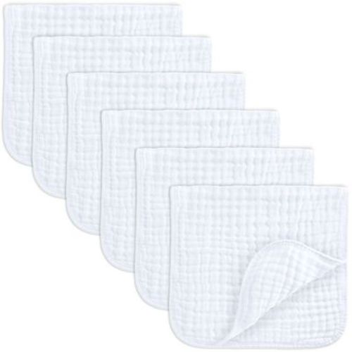 Muslin Burp Cloths Large 100% Cotton By Comfy Cubs (white, Pack Of 6)