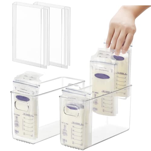 Ugotfeels Breastmilk Storage Container with Freezer Flattener Kit to Flatten Standing Breast Milk Bags in Organizer Bins Save Refrigerator Space(2 Pack)