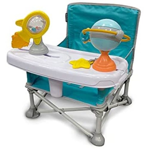 Summer Infant Pop ‘N Sit Eat ‘N Play Baby Pop Up Chair for Meals and Playtime with Removeable Tray and Toys, Portable Booster Folds for Travel, Blue / Gray