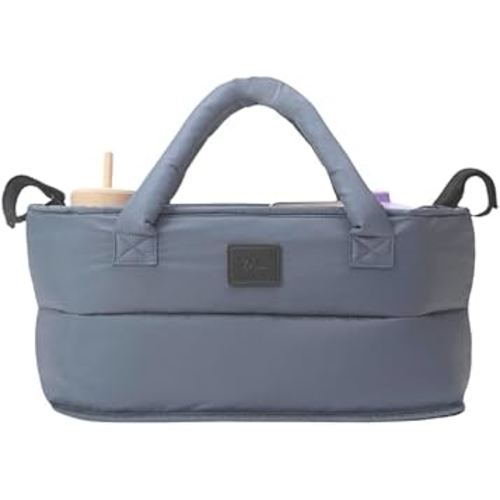 7 A.M. Universal Stroller Organizer Bag - Easy Grab Top Handles, Stroller Caddy with Cup Holder, 3 Open Compartments, Adjustable Stroller Straps & Zippered Wallet Pocket | (Ash Blue)