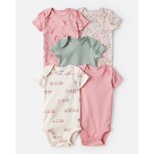 Baby Girl 5-Pack Train Floral Multipack Bodysuits - Green/Pink | Carter's