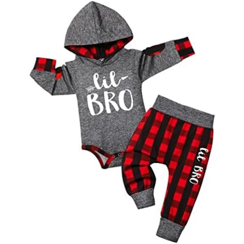 Fommy Newborn Baby Boy Clothes Plaid Letter Print Long Sleeve Hoodies + Long Pants 2PCS Fall Winter Outfits Set