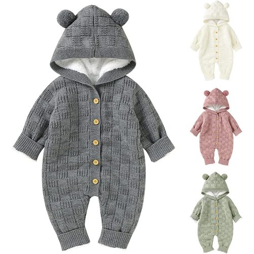 Opewod Grenouillère tricotée à manches longues en polaire pour bébé garçon fille vêtements