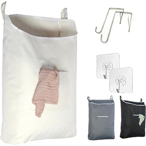 TFLC Over the Door Hanging Laundry hamper bag, 18x4.75x28", Beige-L