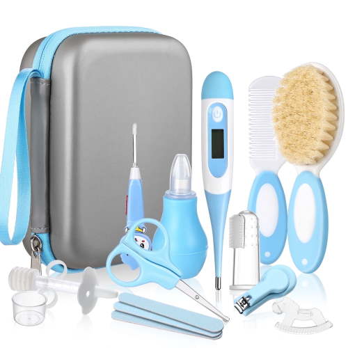 Anpro Baby Grooming Kit, 15PCS Infant Health Care and Hygiene Kit, Newborn Nail Clipper, Brush, Comb, Nasal Aspirator