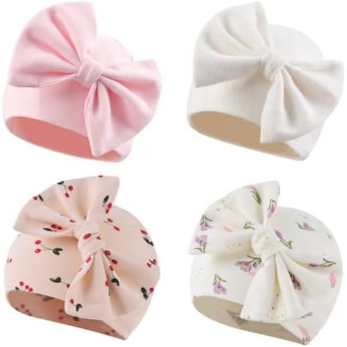 Bamery Newborn Baby Girl Hat Cotton Baby Bow Beanie Preemie Hats Spring Infant Hats for Girls 0-12 Months