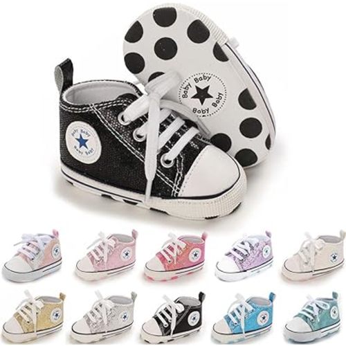 Meckior Baby Girls Boys Canvas Sneakers Soft Sole High-Top Ankle Infant First Walkers Crib Shoes
