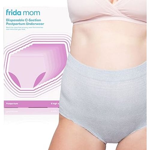 Frida Mom Women's Postpartum Underwear for C-Section Recovery, Disposable High Waist, Seamless with Stretchy Support, Postpartum Essentials, Size Petite (Waist 23"-34" Stretched), 8 Count, Gray
