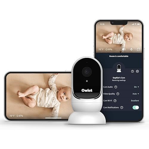 Owlet Cam Smart Video Baby Monitor with Video Camera and Audio - Secure WiFi, 1080p Night Vision, Customize Cry, Sound and Motion Alerts, 2-Way Audio, Mounting kit
