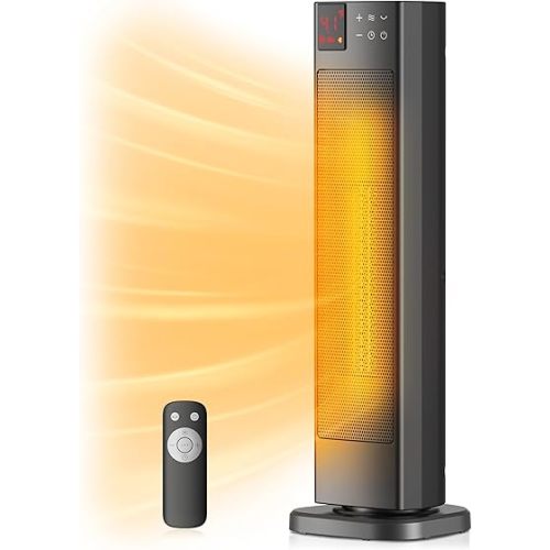 PELONIS Oscillating Ceramic Tower Indoor Space Heater for Home with Oscillation, Programmable Thermostat & ECO Mode, 12H Timer & Remote Control, Safety Protection, 23 Inches, 1500W, PHF15RSAPH23
