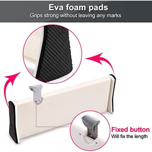 Drawer Dividers Organizer 4 Pack, Adjustable Separators 4" High Expandable from 11-17" for Bedroom, Bathroom, Closet,Clothing, Office, Kitchen Storage, Strong Secure Hold, Foam Ends, Locks in Place - Beige - 4" Tall, 11"-17" Long, 4 Pack