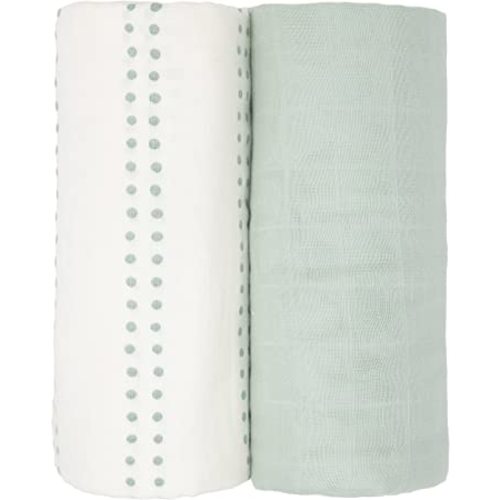 Sticky Toffee Muslin Swaddle Blankets for Baby Girl or Boy, Soft and Breathable Oeko-Tex Cotton Muslin Baby Blanket, Newborn Swaddling Wrap, Receiving Blanket, 47 in x 47 in, Mint Green Dots