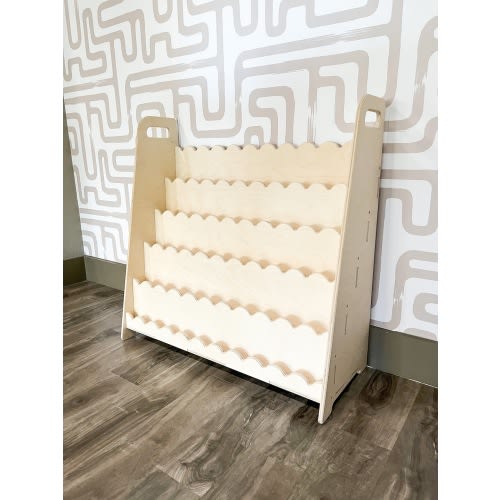Montessori Scalloped Bookshelf Toddler Bookcase Montessori Wooden Furniture Nursery Gift Wooden Bookshelf Toddler Birthday Gift Idea ROY