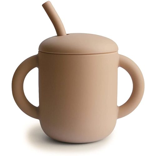 mushie 100% Silicone Training Cup & Straw for Toddlers | 6 Months+ (Natural)