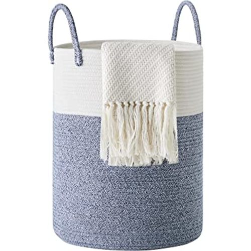 Cotton Rope 72L Laundry Hamper, Woven Collapsible Clothes Storage Basket – Blue