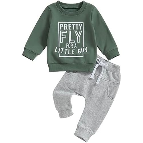Toddler Baby Boy Outfits Newborn Infant Fall Winter Clothes Letters Sweatshirt Tops Elastic Waist Sweatpants Sets
