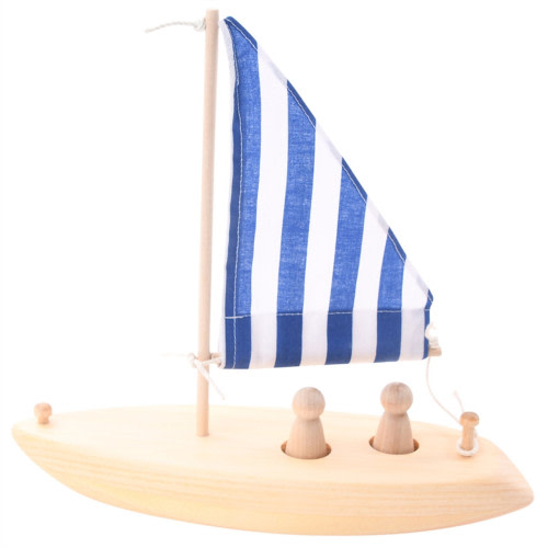 Toy Sailboat that Floats - Wooden Sail Boat - Blue Stripe