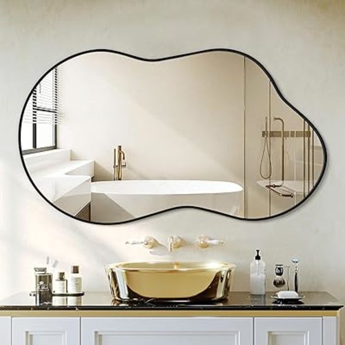 Irregular Wall Mirror - Wall Mirrors Decorative 20"x36" Black Asymmetrical Mirror Aviation Aluminum Alloy Frame for Bathroom, Bedroom, Living Room, Cloakroom, Entryway
