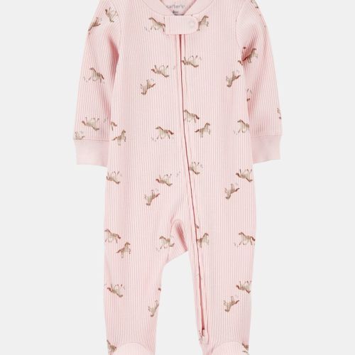 Baby Girl Horse Print 2-Way Zip Ribbed Sleeper pyjamas | Carter’s Oshkosh Canada