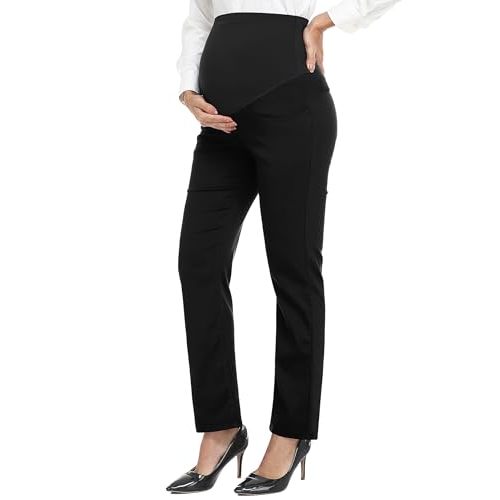 PACBREEZE Women's Maternity Pants for Work Over-Bump Pregnancy Casual Stretchy Straight Dress Pants with Pockets