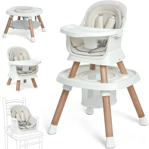 Baby High Chair, 14 in 1 Convertible Highchair for Babies & Toddlers, Booster Seats with Tray, High Chairs with Baby Activity Center (Wood Grain)