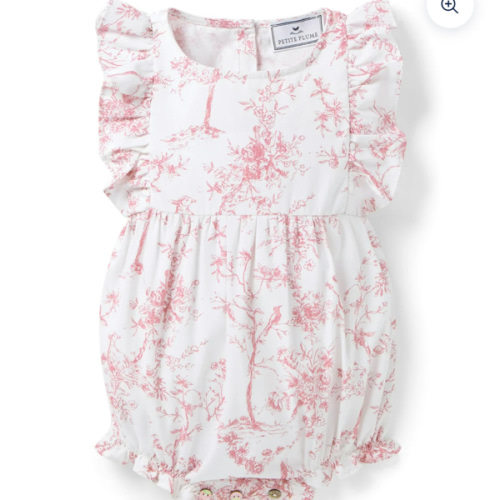 Baby's Twill Ruffled Romper in Timeless Toile