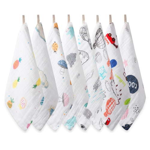 Baby Muslin Cloths 8 Pack - Super Soft & Absorbent Face Towel, Unisex Newborn Essentials, Machine Washable, 10*10 in