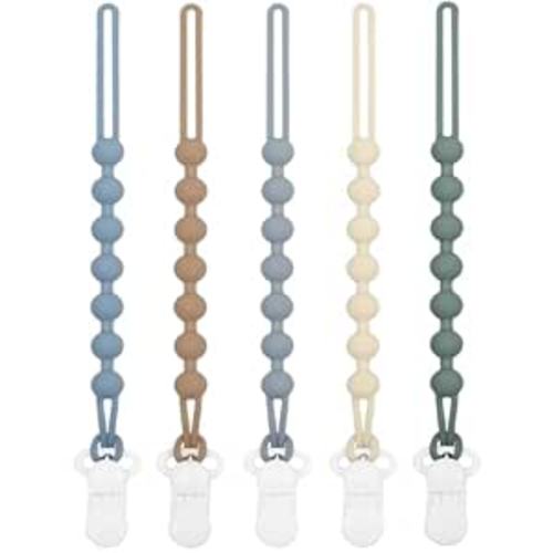 5-Pack Silicone Pacifier Clip, One-Piece Silicone Pacifier Holder Clip for Boys & Baby Girl Binky Clips Rust-Free Holders Unisex Newborns Shower Birthday Gifts (Blue)